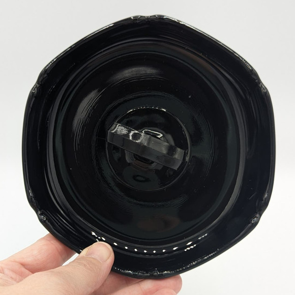LE Smith Black Glass Tidbit Tray Vintage Ebony Nut Dish with Handle Hexagon - Picture 2 of 7